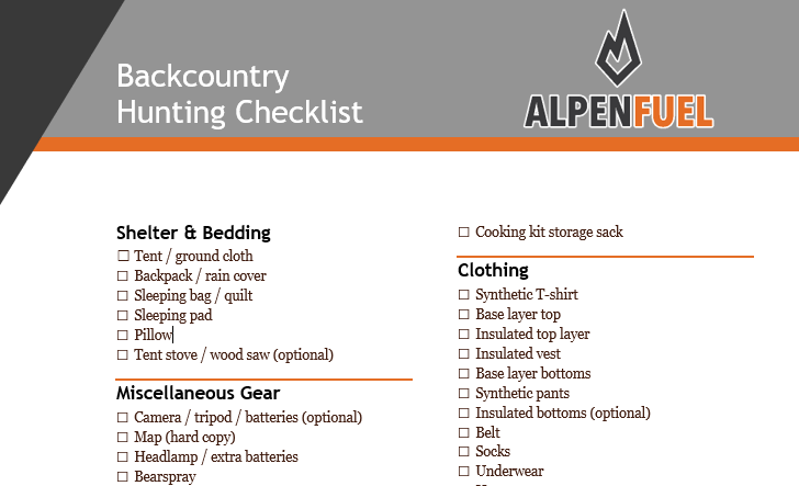 Backpack Hunting Checklist - Word File